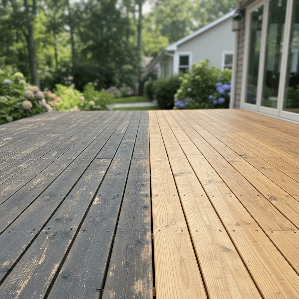 Deck cleaning before and after