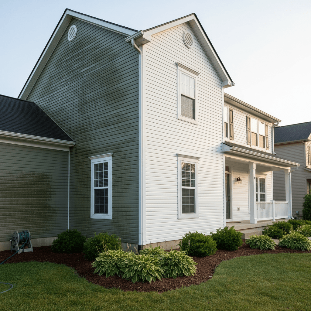 Home siding before and after cleaning