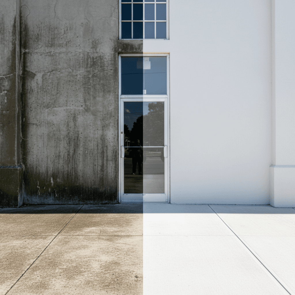 Commercial storefront pressure washing results