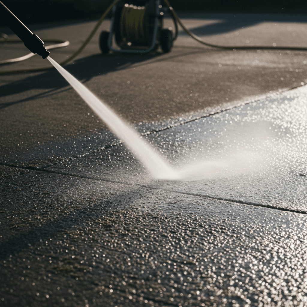 Pressure washing a residential driveway