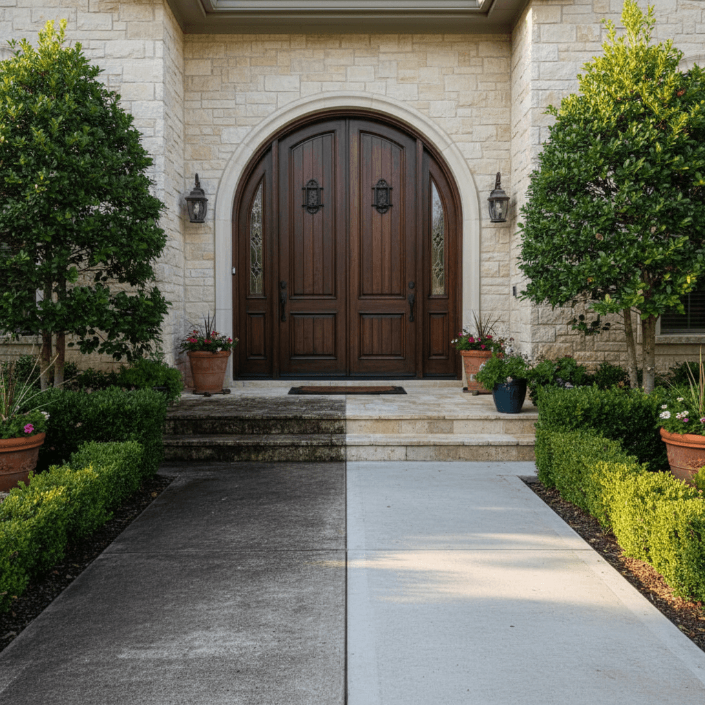 Home entrance walkway before and after cleaning