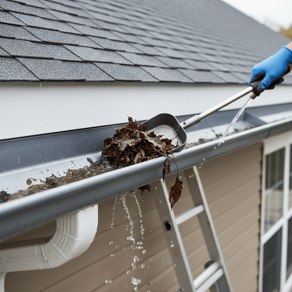 Cleaning residential gutters and downspouts